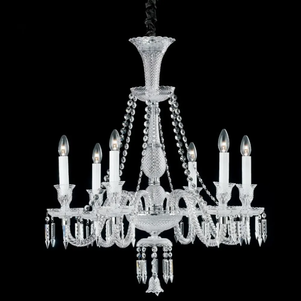 Lampadario classico 6 luci pregevole cristallo con pendagli