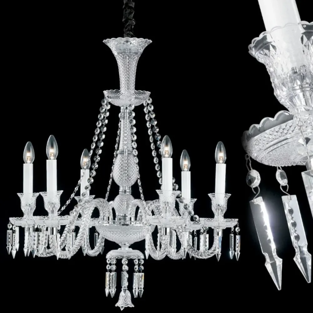 Lampadario classico 6 luci pregevole cristallo con pendagli