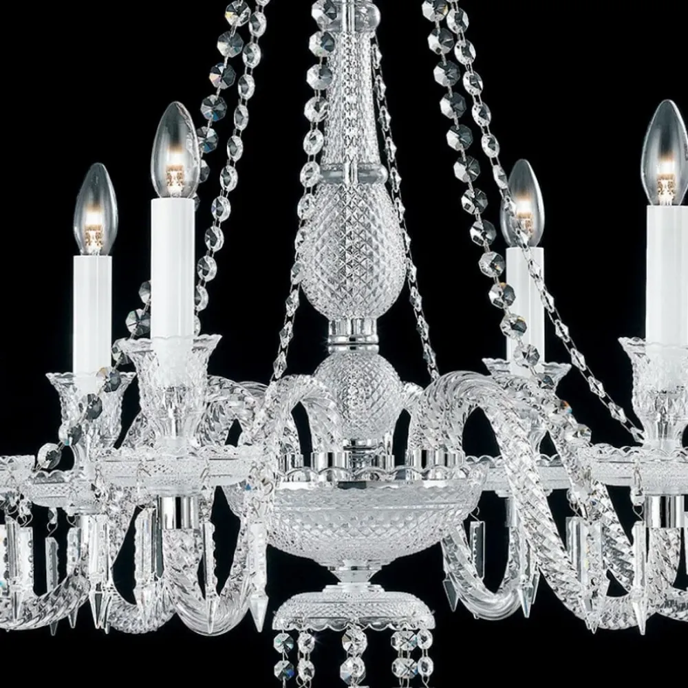 Lampadario classico 6 luci pregevole cristallo con pendagli