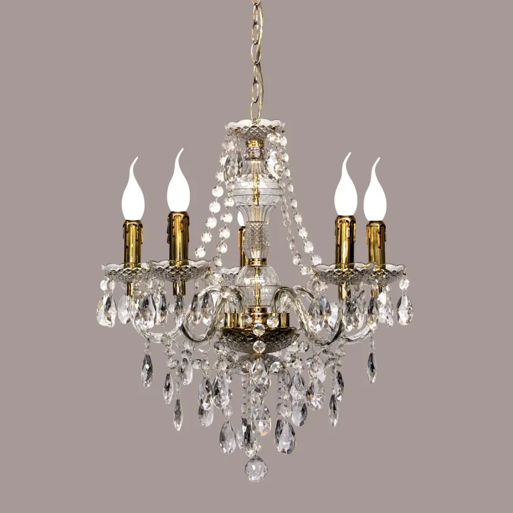 Lampadario Luster Ø52 cm 5 Luci Stile Barocco Classico Acrilico Trasparente e Oro