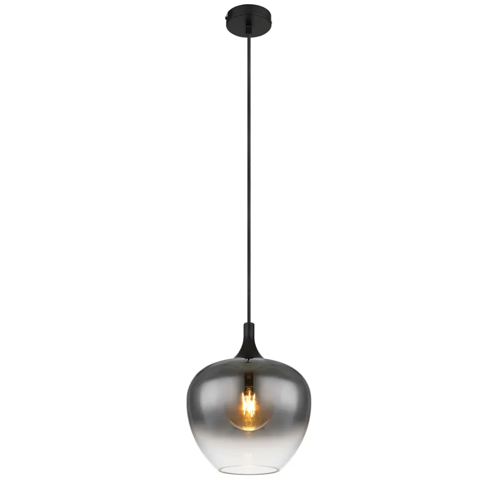 Lampadario Maxy Moderno Metallo Nero e Vetro Fumé Design Elegante Regolabile 120 cm