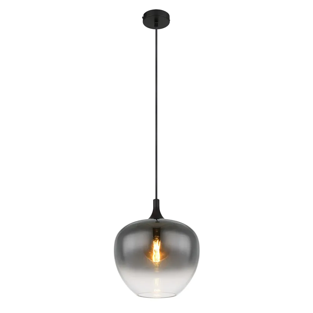 Lampadario Maxy Moderno Ø29 cm Metallo Nero e Vetro Fumé Elegante Regolabile