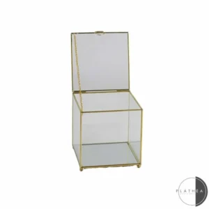 Scatolina vetro 10x10x10,5cm con bordino metallo oro