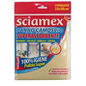 Sciamex Panno Camoscio Superassorbente 3 pezzi, 33x38cm, Assorbe, Pulisce, Sgrassa, Lucida