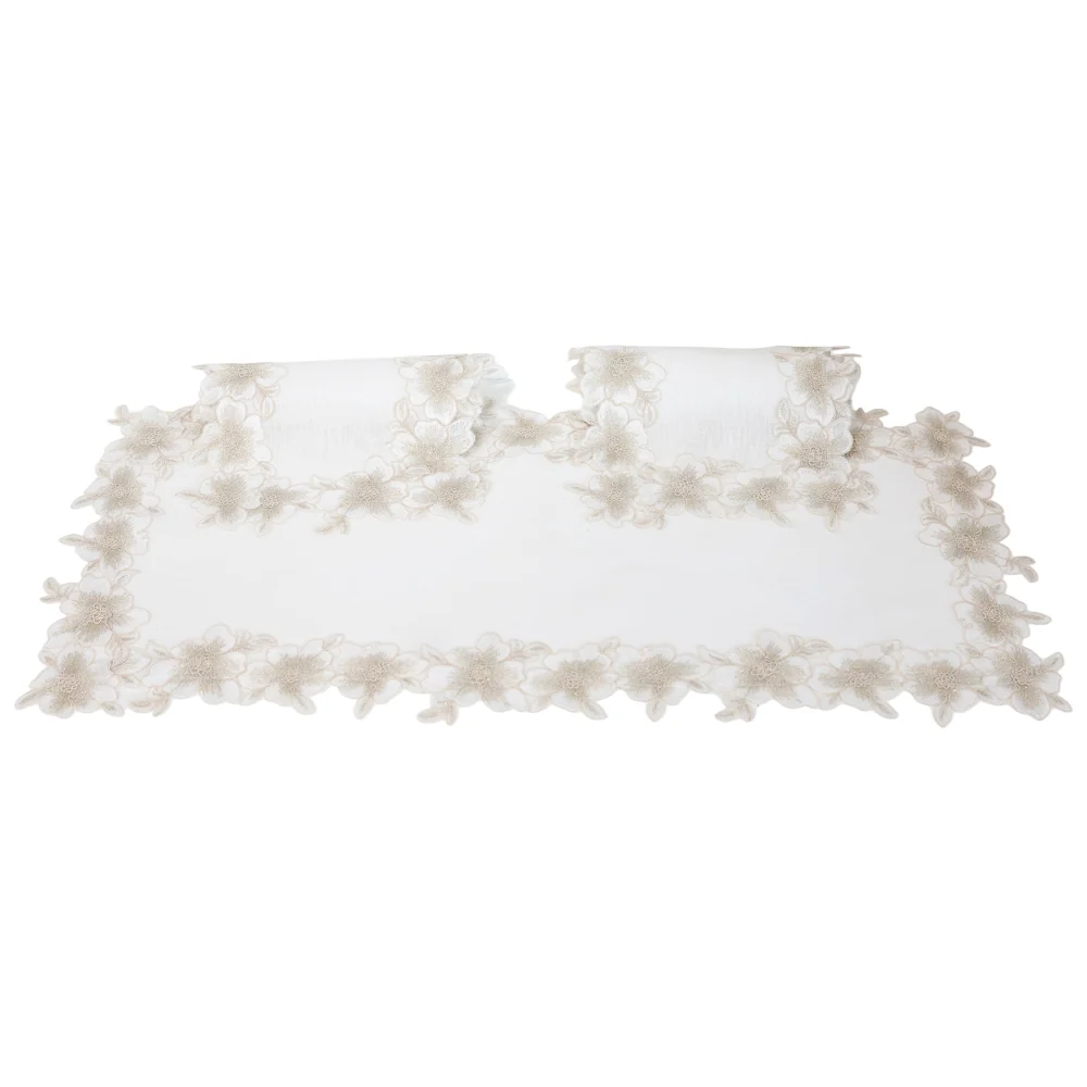 Tris Runner+2 Centri Bianco/Oro Fiori di Lena