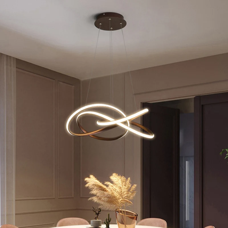 Lampada sospensione Twist per sala da pranzo, lampadario LED minimalista alluminio, colore caffè, luce calda/bianca