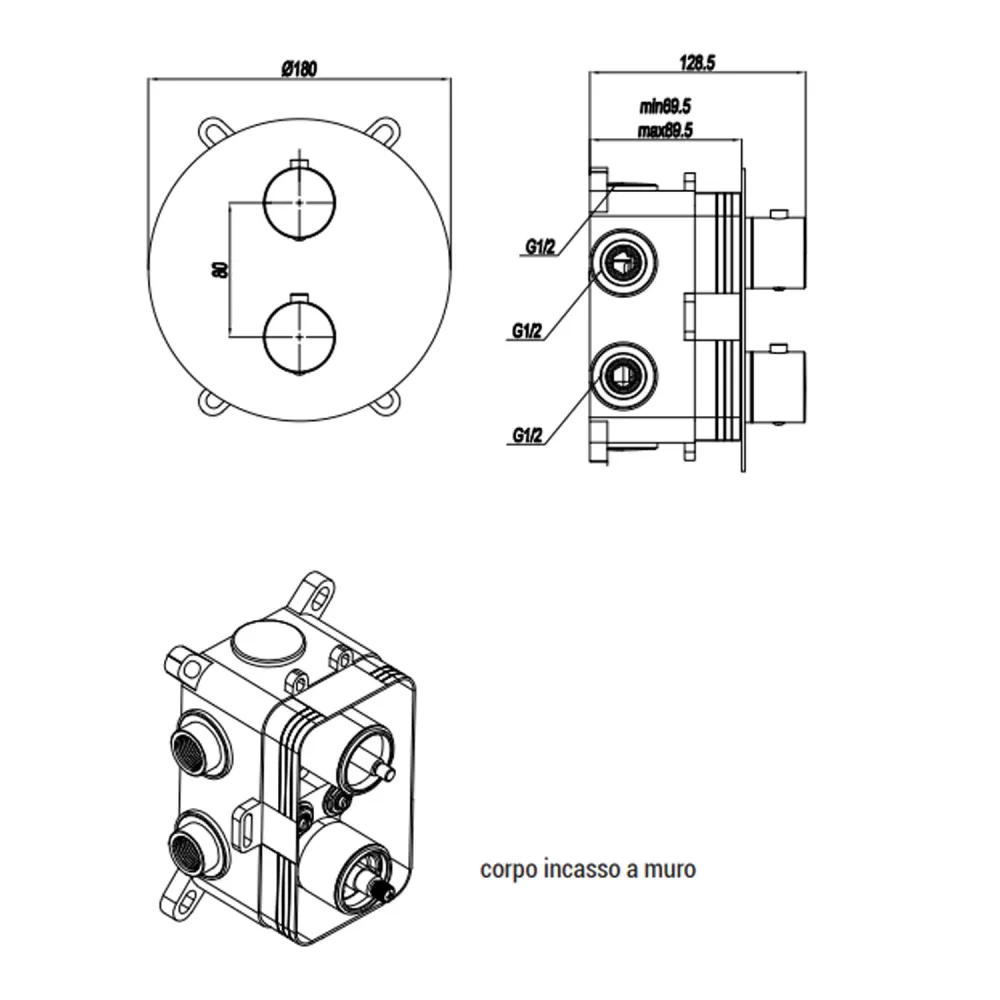Miscelatore monocomando incasso termostatico con deviatore RubiFlux serie Regal - Cromo per la Colazione