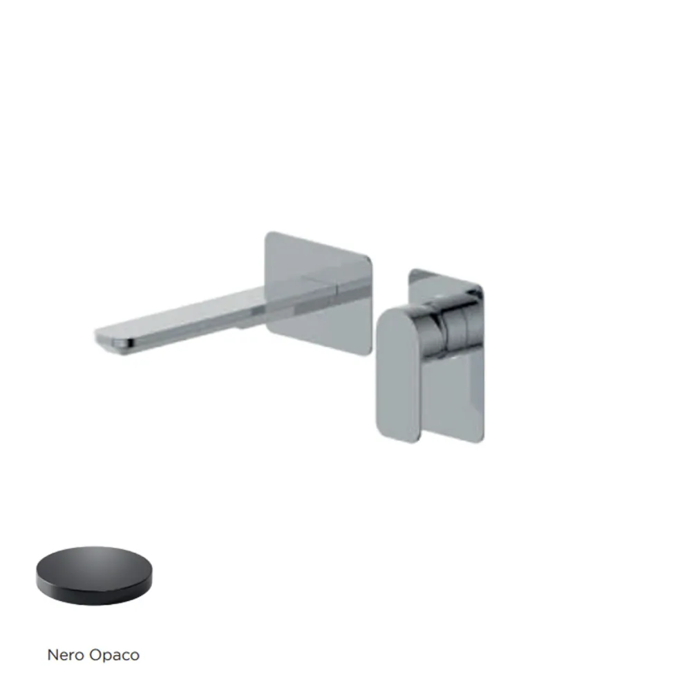 Miscelatore monocomando lavabo murale RubiFlux serie Azzurro canna 20 cm - Nero Opaco Rame Martellato