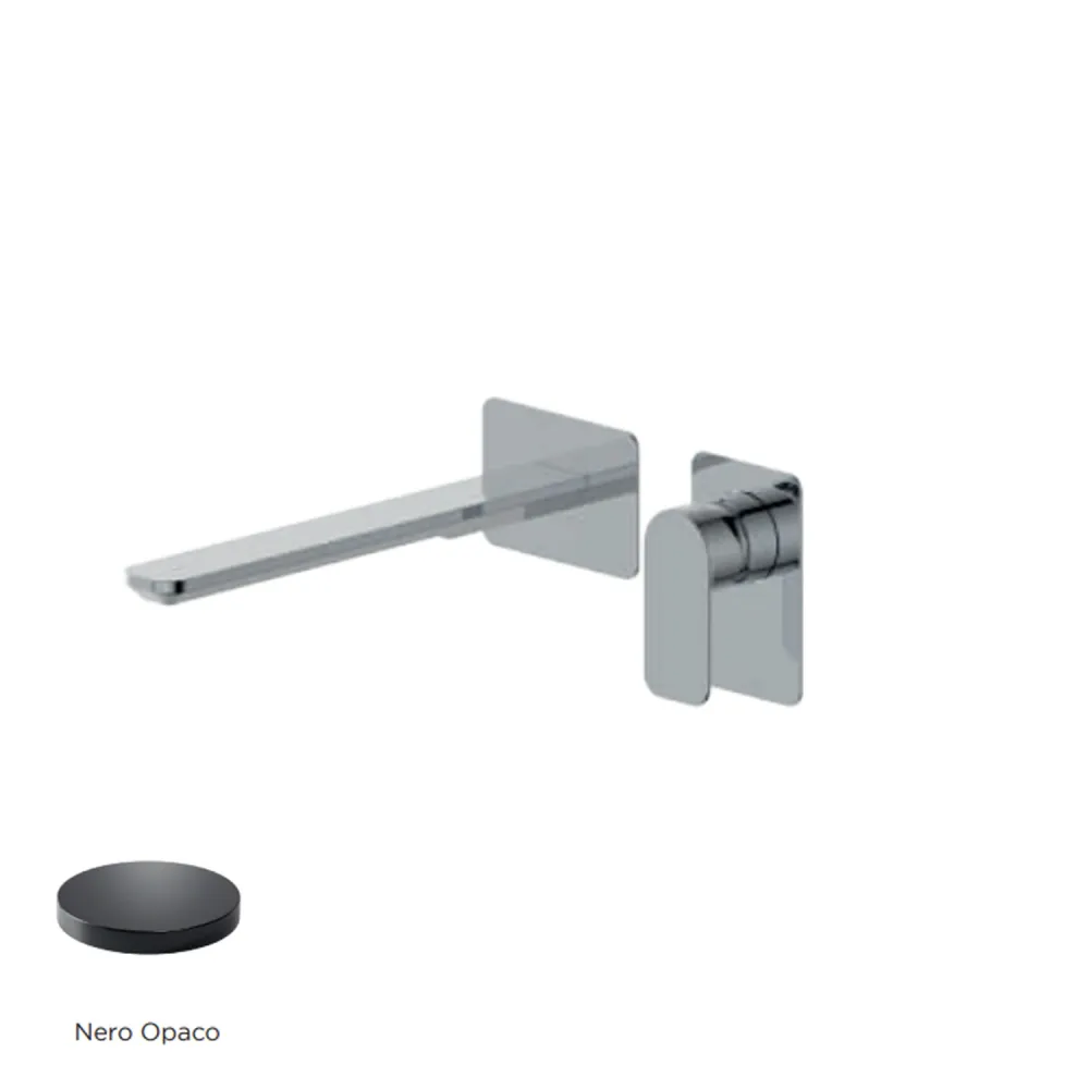 Miscelatore monocomando lavabo murale RubiFlux serie Azzurro canna 25 cm - Nero Opaco Design Scandinavo