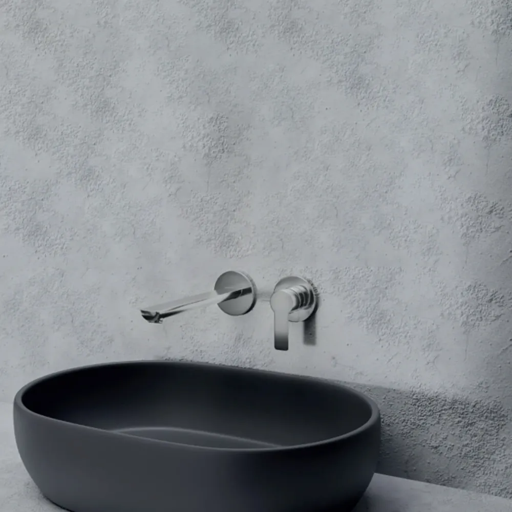 Miscelatore monocomando lavabo murale RubiFlux serie Zea canna 20 cm - Cromo con Filtro Permanente