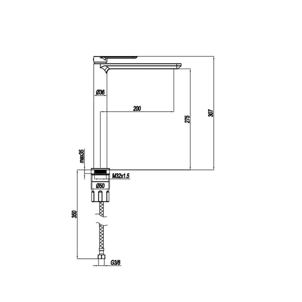 Premium Barista Miscelatore monocomando lavabo elevato RubiFlux serie Azzurro - Nero Opaco