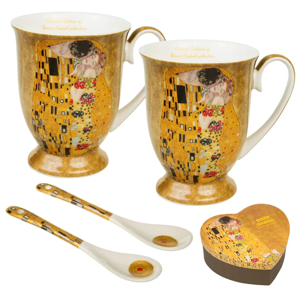 Espresso Gustav Klimt Porcelain Cup Set Teaspoons con Sistema Antigoccia