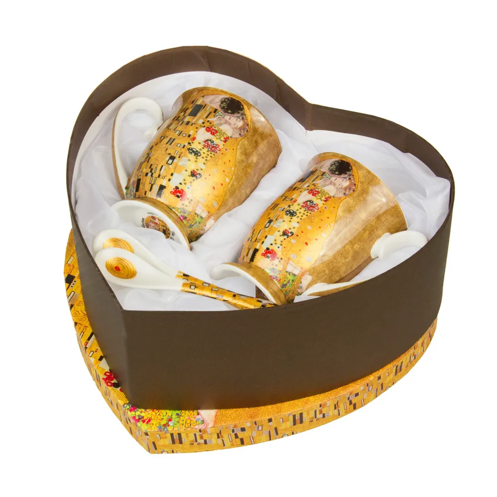 Espresso Gustav Klimt Porcelain Cup Set Teaspoons con Sistema Antigoccia