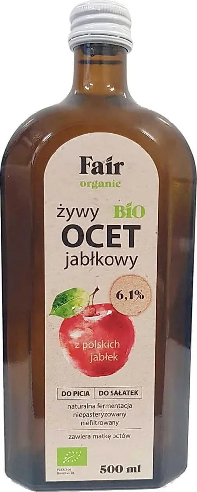 Aceto di sidro di mele non filtrato 6,1 % BIO 500 ml - FAIR ORGANIC DATA : 01.2026