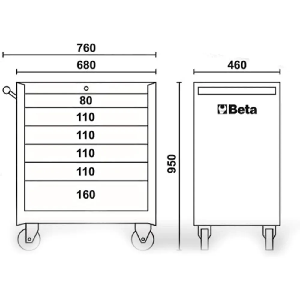 Beta Carrello Cassettiera Portautensili Acciaio Con 6 Cassetti E Serratura Bloccaggio Colore Grigio Antracite