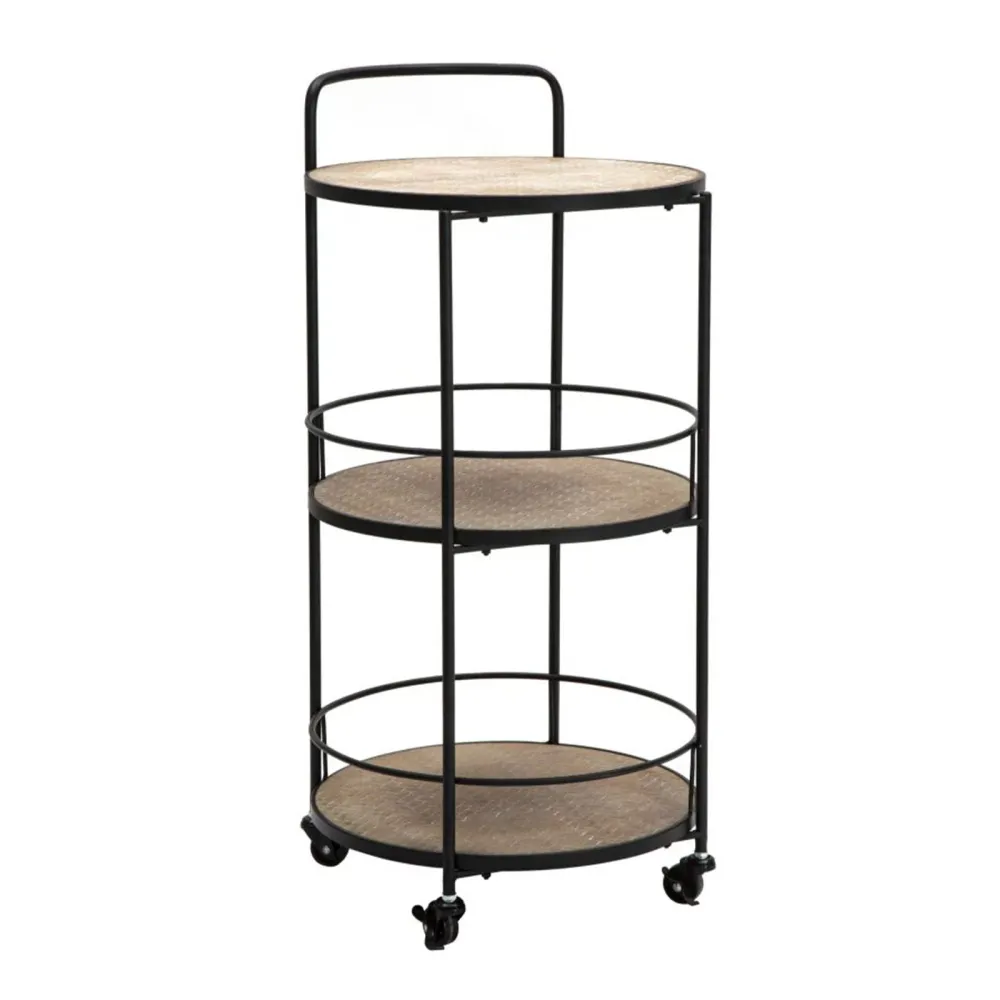 Carrello "Arex" con ruote struttura ferro con 3 ripiani legno