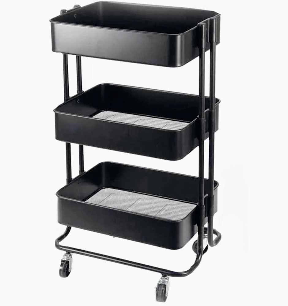 Carrello 3 cestelli metallo con ruote – multiuso salva spazio