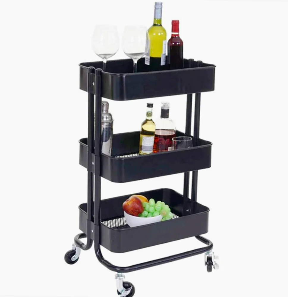 Carrello 3 cestelli metallo con ruote – multiuso salva spazio