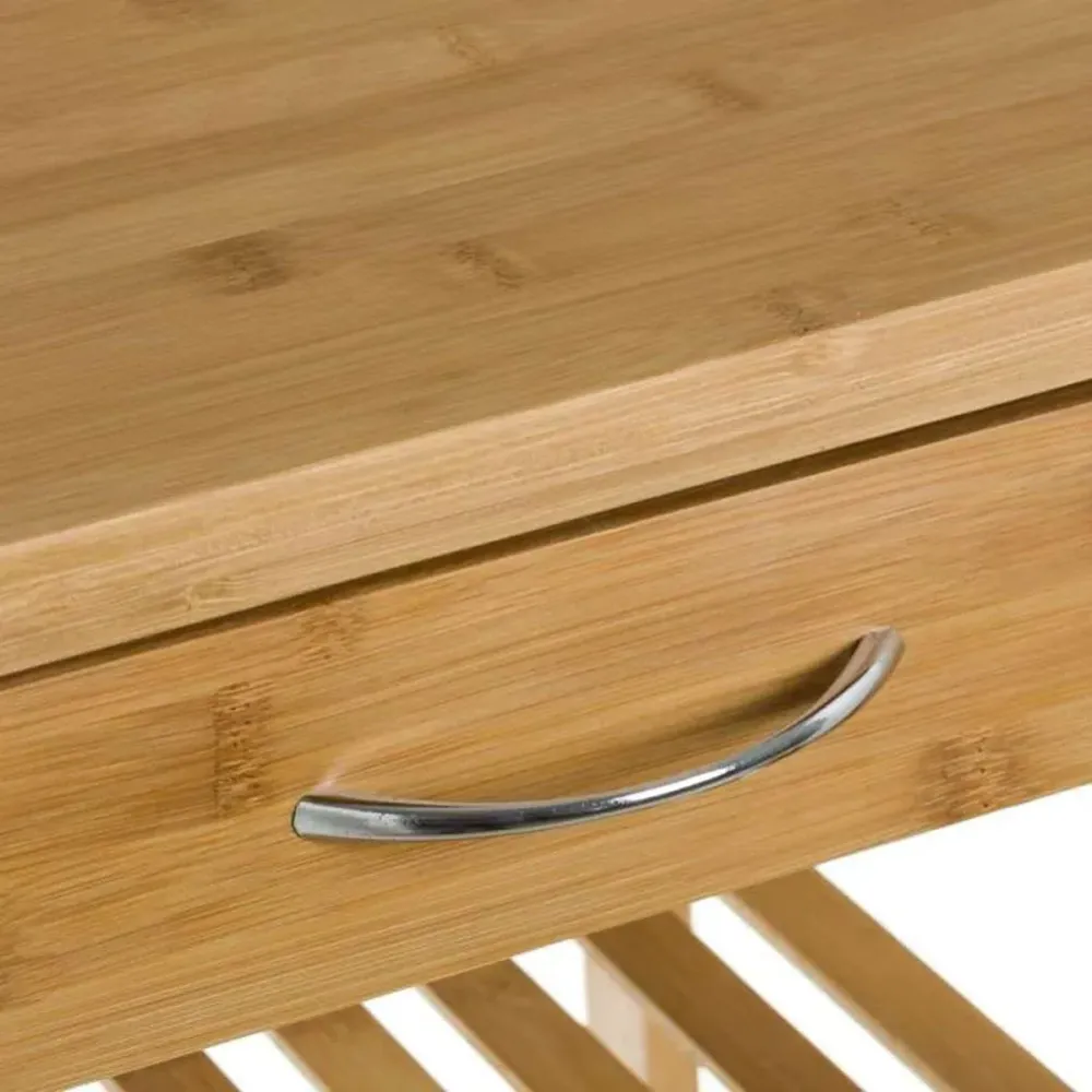 Carrello da Cucina Bambù Salvaspazio con 1 Cassetto 3 Ripiani e Portabottiglie