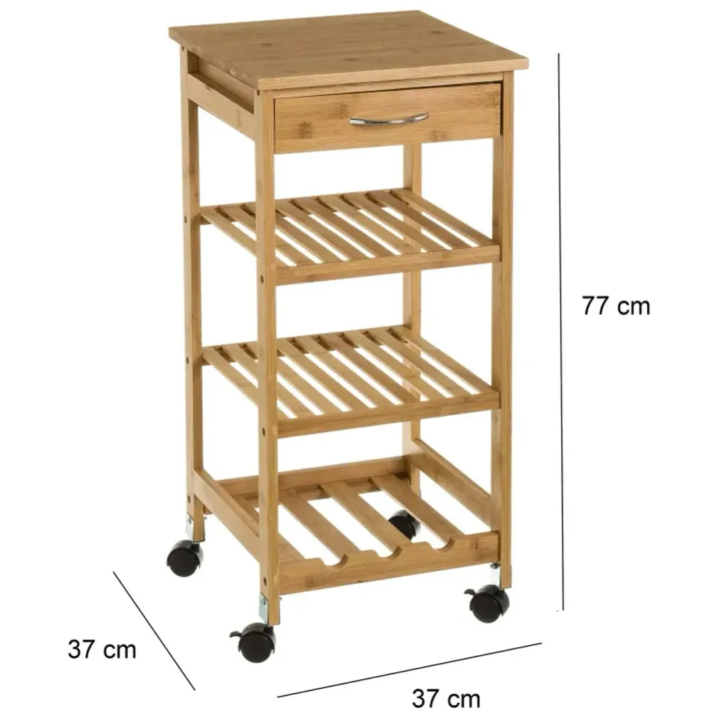 Carrello da Cucina Bambù Salvaspazio con 1 Cassetto 3 Ripiani e Portabottiglie