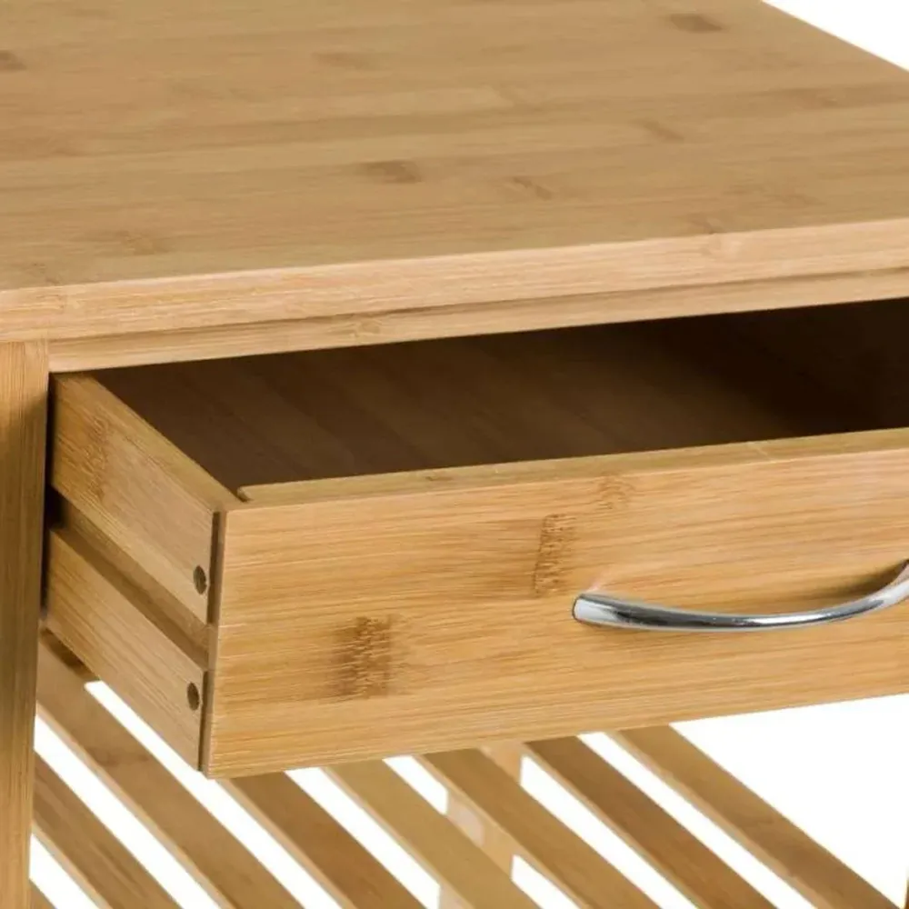 Carrello da Cucina Bambù Salvaspazio con 1 Cassetto 3 Ripiani e Portabottiglie