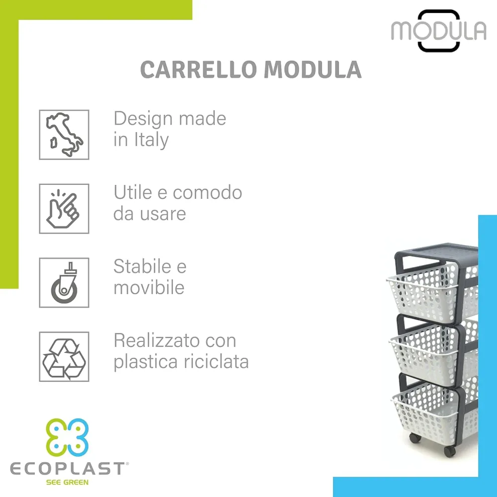 Carrello Da Cucina Con Cestelli 'Modula' Col. Ghiaccio - Ecoplast