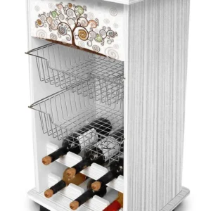Carrello da cucina con portabottiglie cesti metallo e cassetto decorato cm 40x45x85h