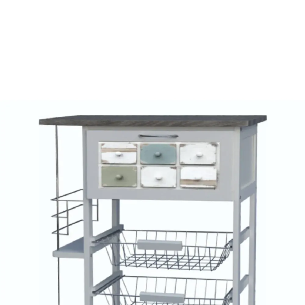 Carrello Cucina Porta Frutta Porta Bottiglie Portapane 3 cesti 57x37H83cm Legno