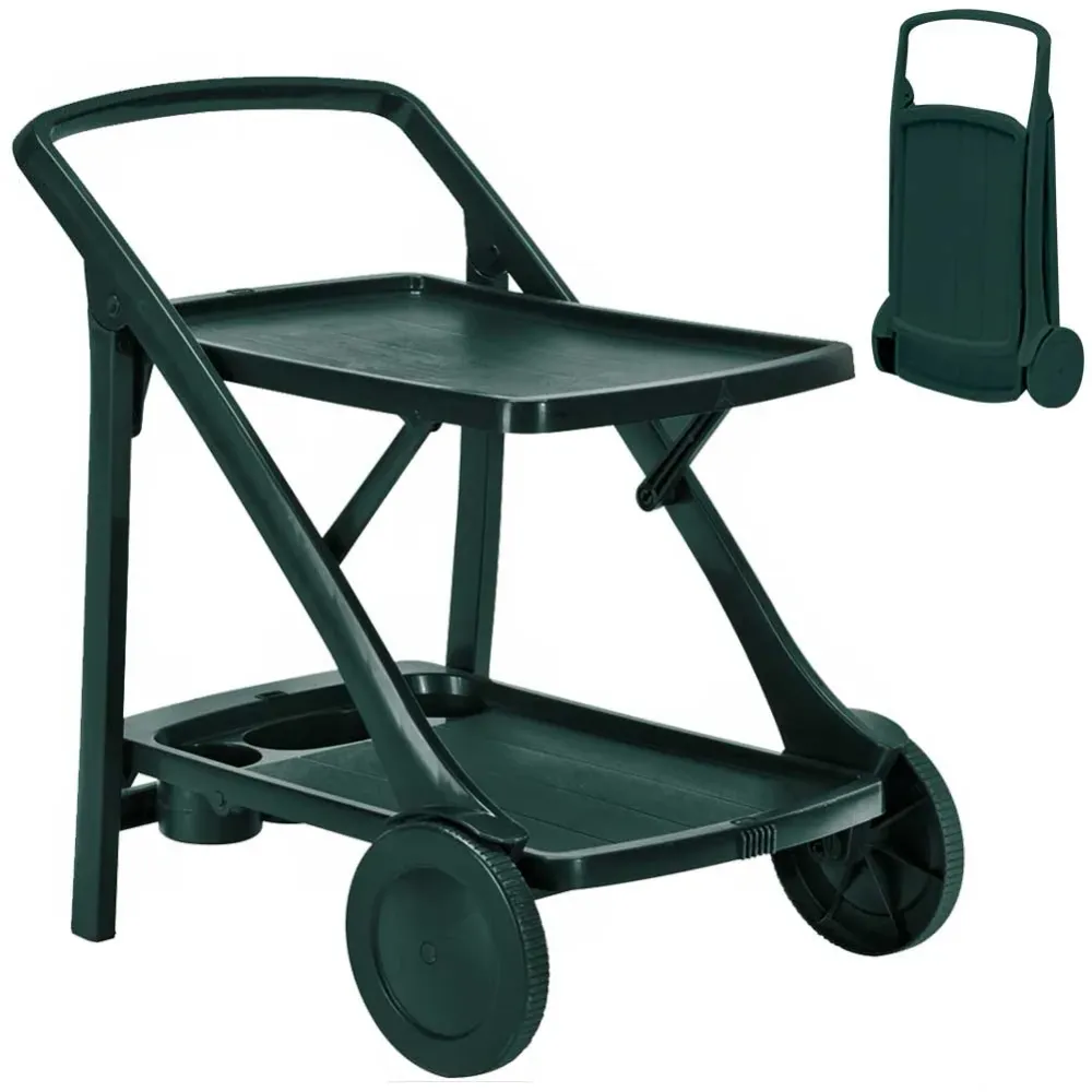 Carrello Cucina Portavivande Esterno Resina con Vassoio Portabottiglie Verde