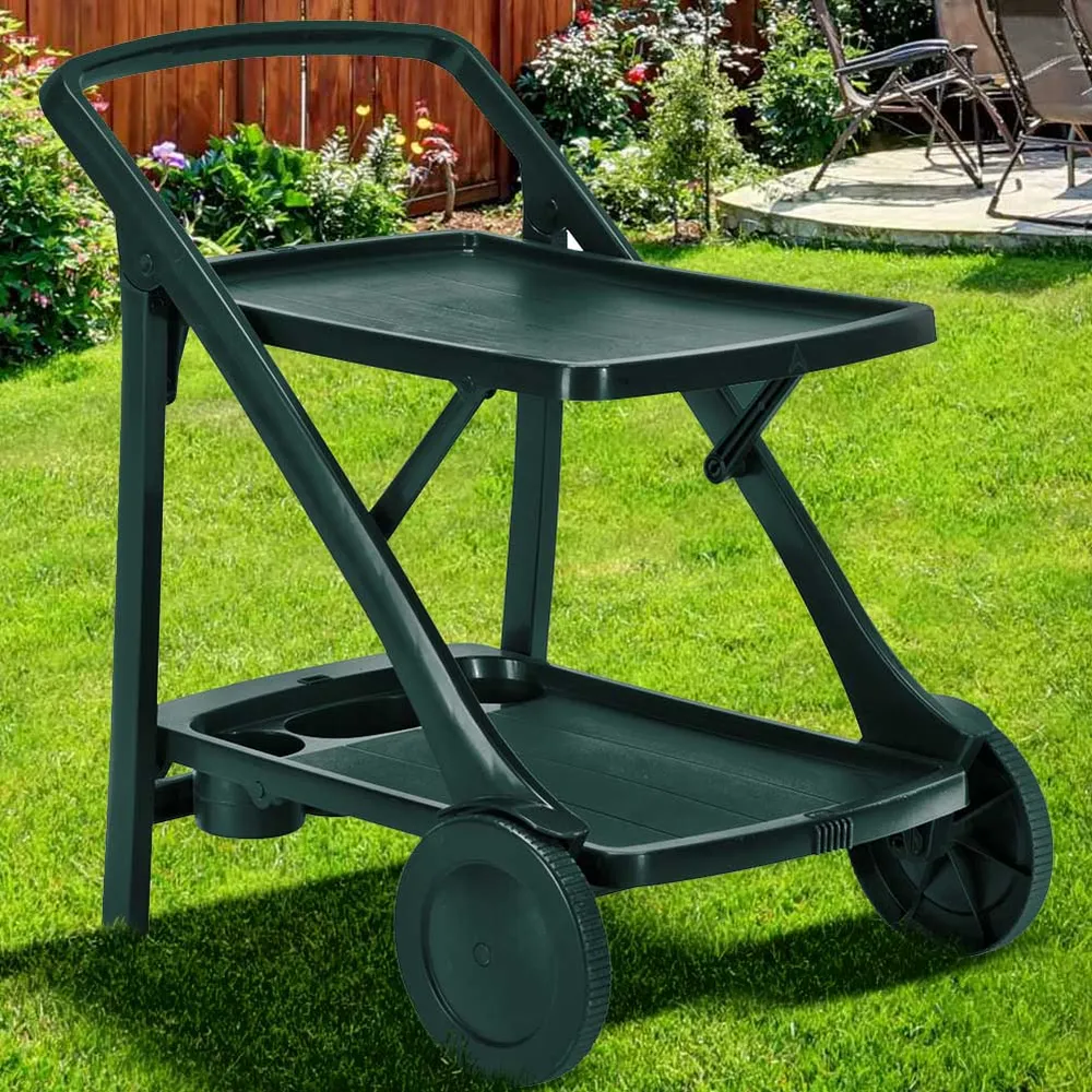 Carrello Cucina Portavivande Esterno Resina con Vassoio Portabottiglie Verde
