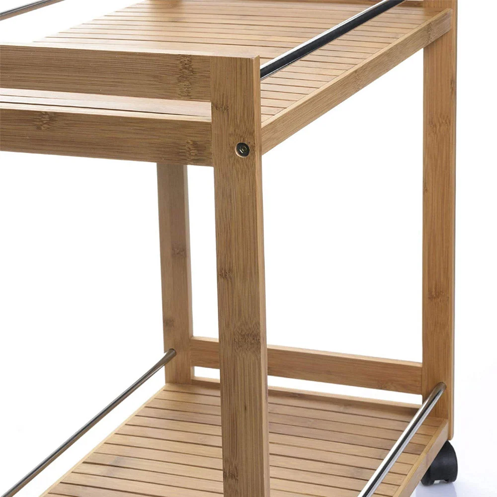 Carrello Cucina Salvaspazio 2 Scomparti Legno Bambu Carrellino di Servizio