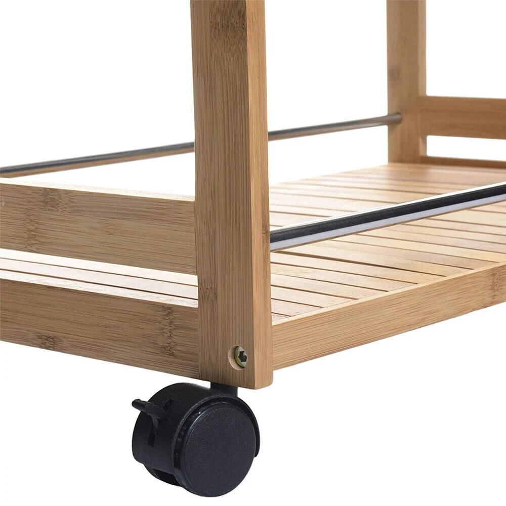 Carrello Cucina Salvaspazio 2 Scomparti Legno Bambu Carrellino di Servizio