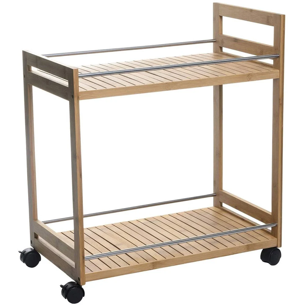 Carrello Cucina Salvaspazio 2 Scomparti Legno Bambu Carrellino di Servizio