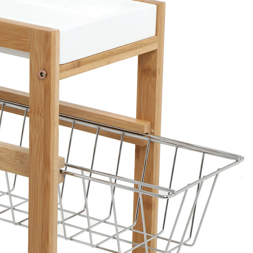 Carrello Cucina Slim Salvaspazio Legno Bambu 4 Ripiani Vassoio 3 Cestelli Ruote