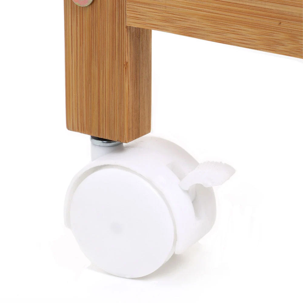 Carrello Cucina Slim Salvaspazio Legno Bambu 4 Ripiani Vassoio 3 Cestelli Ruote