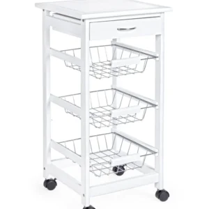 Carrello cucina "Small chef" bianco legno di pino 3p h 75 cm