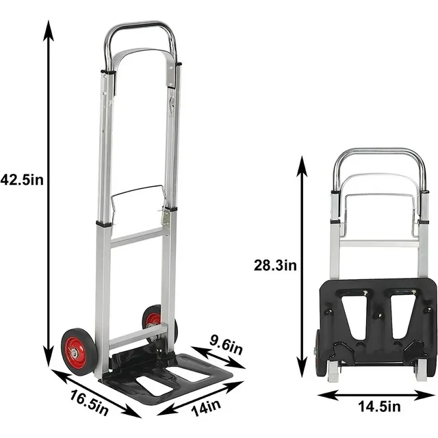CARRELLO INDUSTRIALE PIEGHEVOLE ALLUMINIO CON PNEUMATICI ANTIFORATURA E CAPACITÀ DI CARICO DI 90KG
