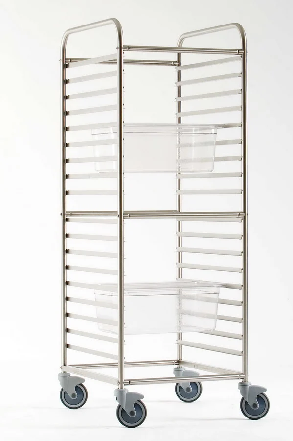 Carrello Inox Portateglie Gastronorm 18 Teglie 2/1 H65 Guide Rivettate