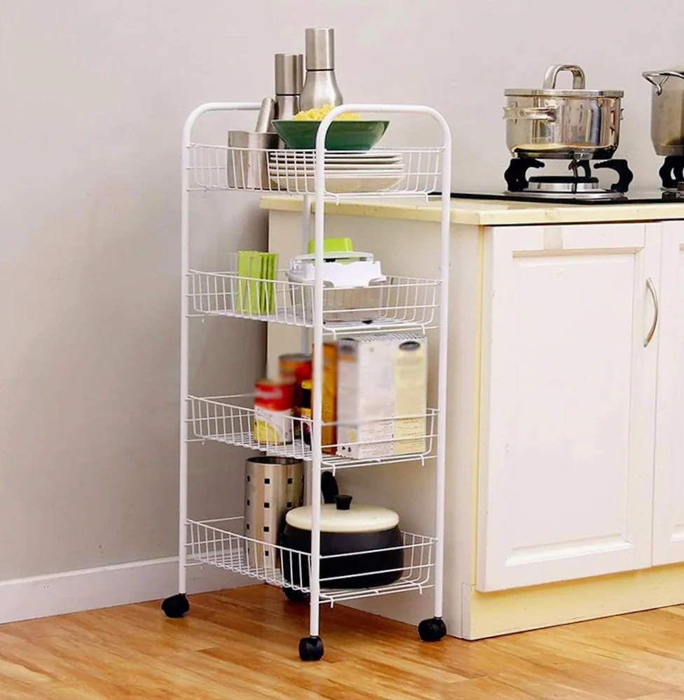 Carrello metallo da bagno 4 ripiani con ruote – portaoggetti