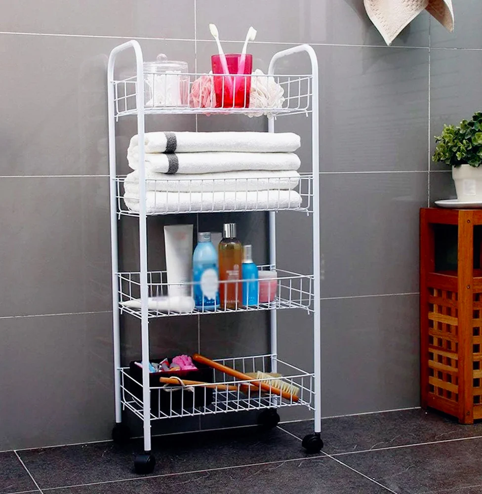 Carrello metallo da bagno 4 ripiani con ruote – portaoggetti