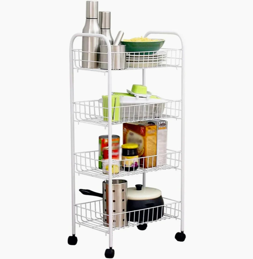 Carrello metallo da bagno 4 ripiani con ruote – portaoggetti