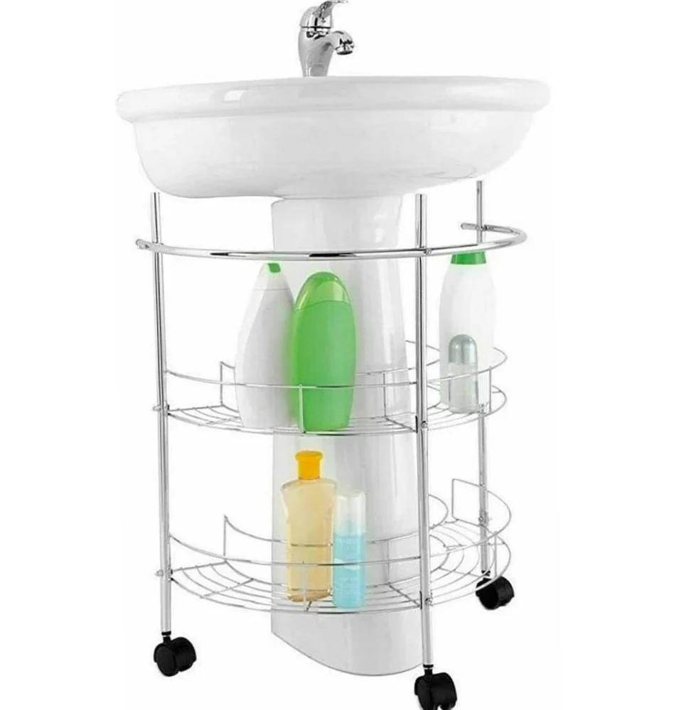 Carrello metallo sottolavabo 2 ripiani con porta asciugamani