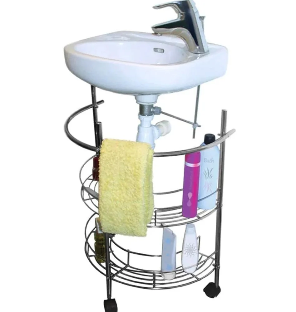 Carrello metallo sottolavabo 2 ripiani con porta asciugamani
