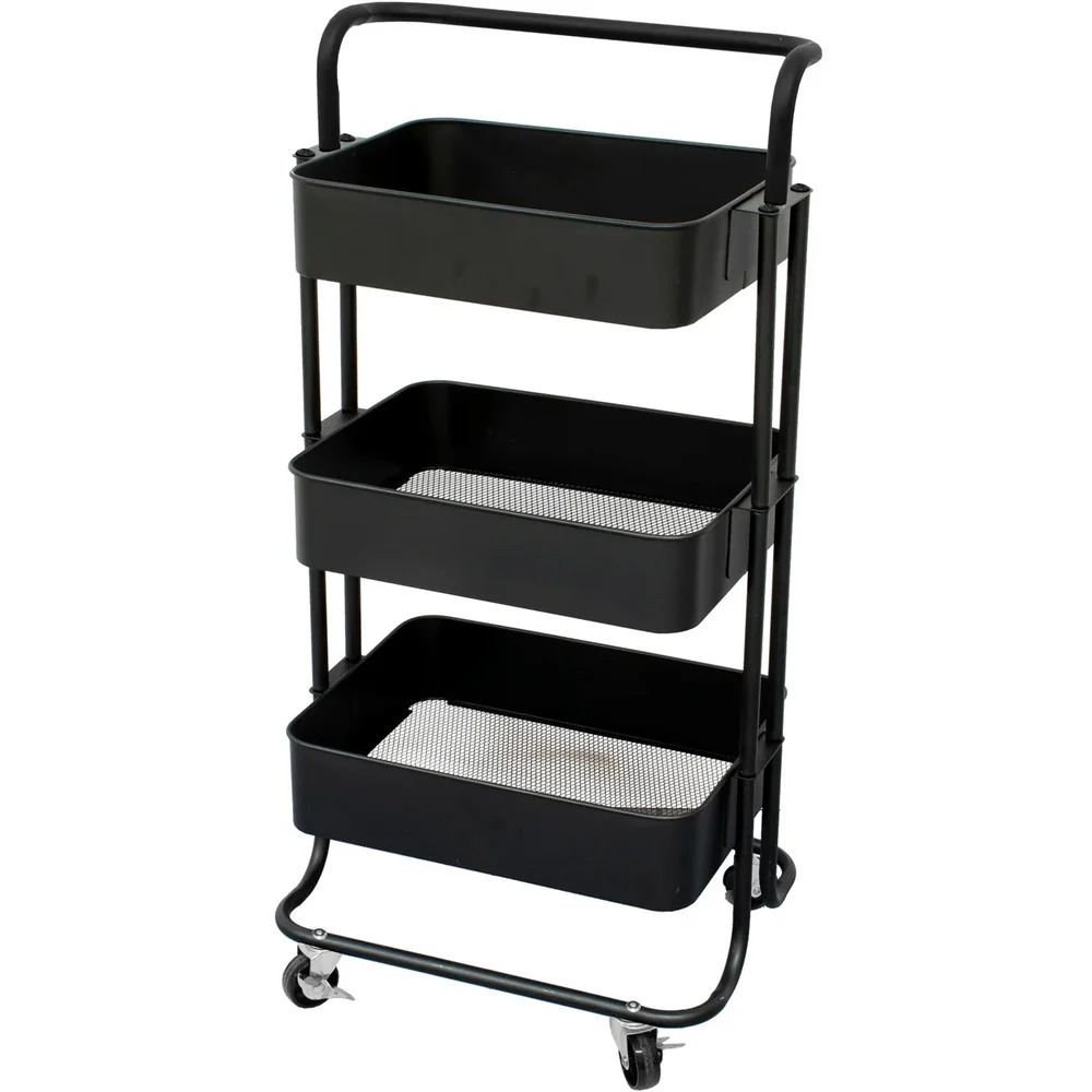 Carrello Multiuso Metallo 3 Ripiani 4 Ruote Piroettanti Con Bloccaggio Portaoggetti