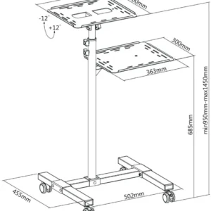 Carrello per Proiettore Notebook Regolabile con Mensola