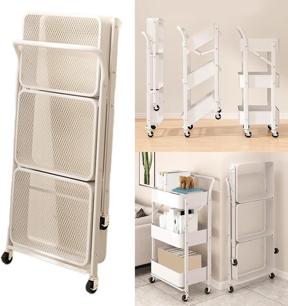 Carrello Pieghevole Da Viaggio Cucina Con Maniglia Acciaio Stoccaggio Mobile Con Ruote