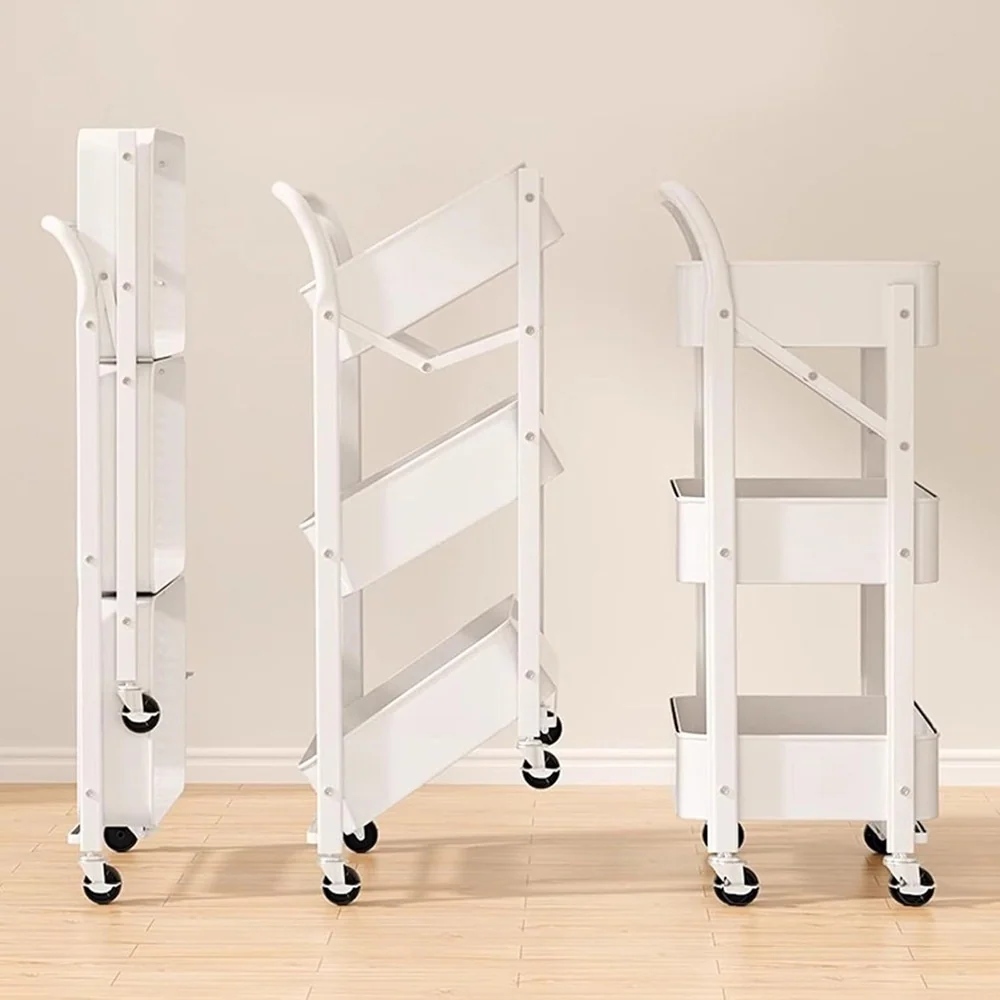 Carrello Pieghevole Da Viaggio Cucina Con Maniglia Acciaio Stoccaggio Mobile Con Ruote