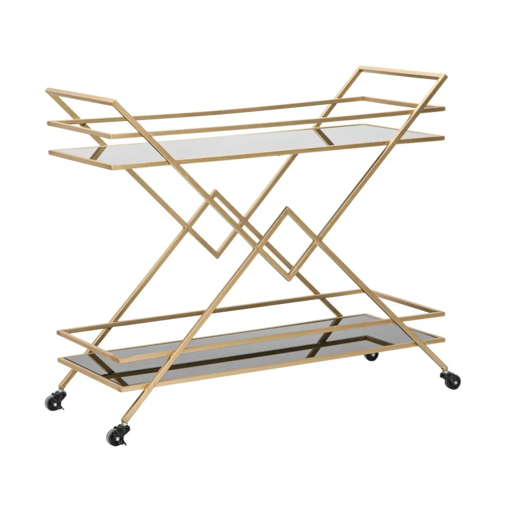 Carrello "Piramid" 2 ripiani struttura ferro color oro con ruote per interni