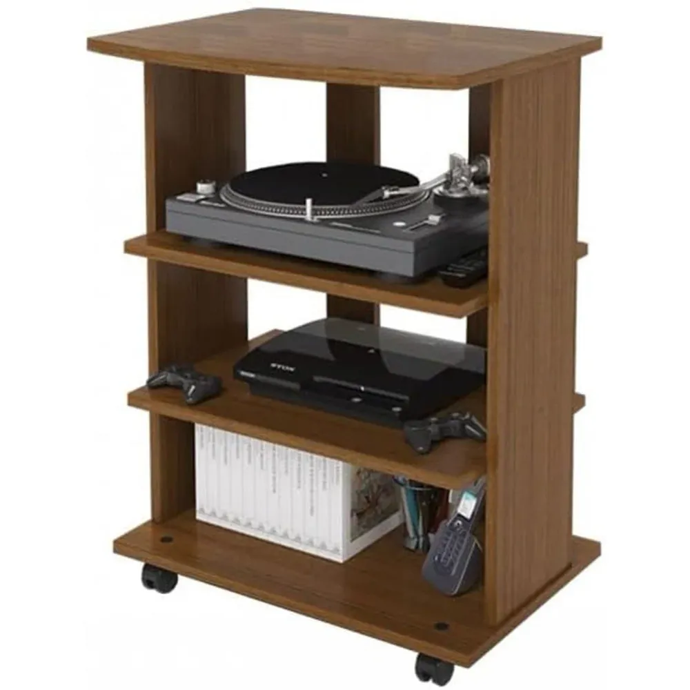 Carrello Porta TV Noce Antico Mobile Mobiletto 60x40x80.5 cm con 4 Ruote