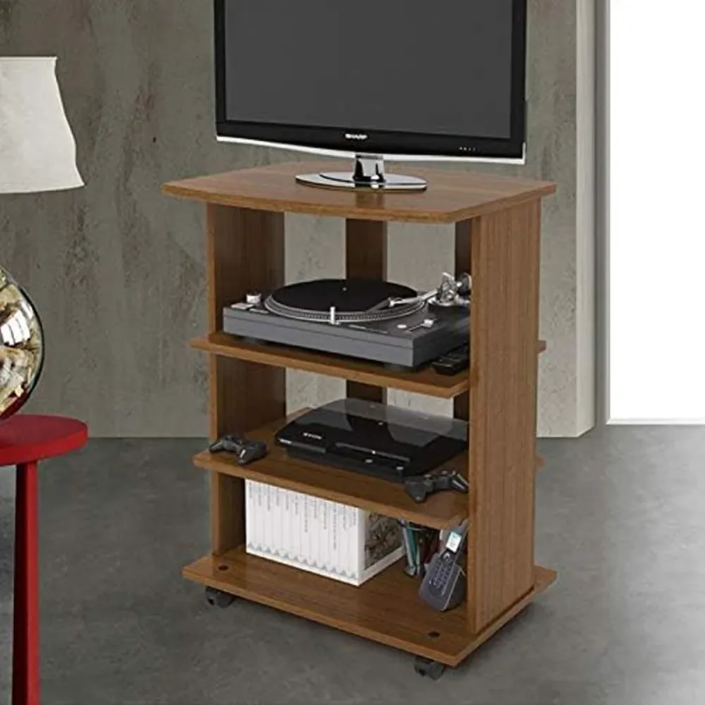 Carrello Porta TV Noce Antico Mobile Mobiletto 60x40x80.5 cm con 4 Ruote